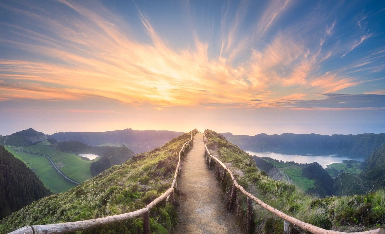 A path going up the side of a mountain.