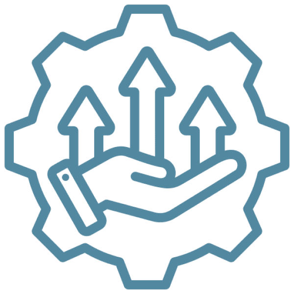 A blue and green icon of a hand with arrows pointing up.
