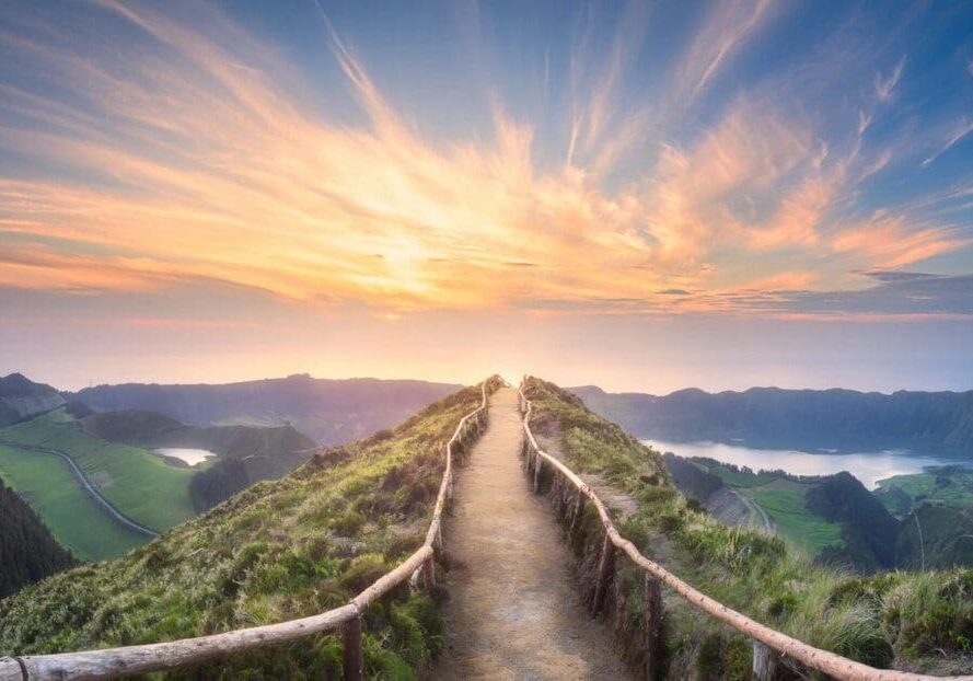 A path going up the side of a mountain.